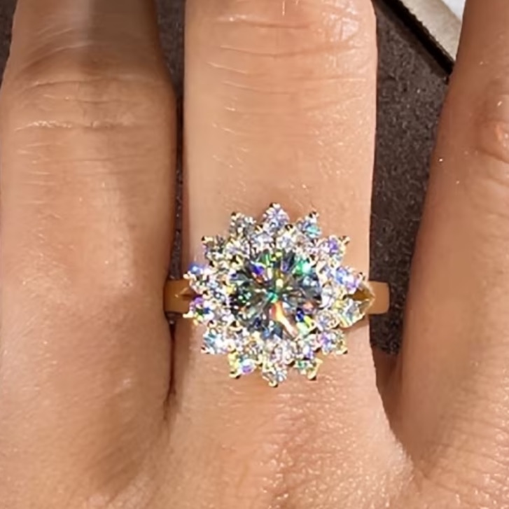 Gold Lab Diamond Moissanite Gemstone Ring - Size 7 Or 8
